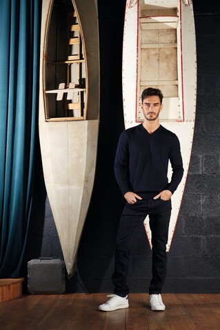 SULLIVAN MEN V-NECK SWEATER - Night bedrucken, Art.-Nr. N03987-NH-3XL