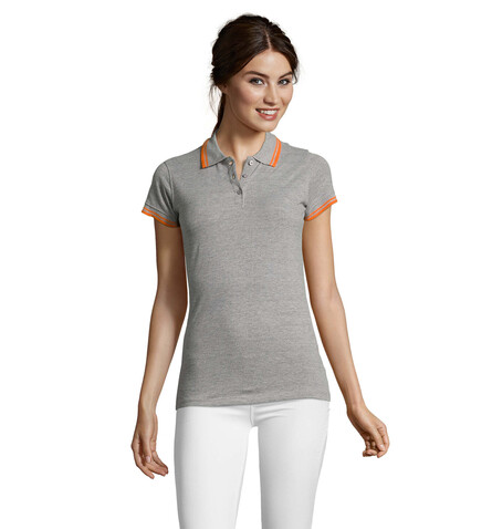PASADENA Damen Polo 200g - Melange Grau/Orange bedrucken, Art.-Nr. S00578-MO-XXL PASADENA Damen Polo 200g - Melange Grau/Orange bedrucken, Art.-Nr. S00578-MO-XXL