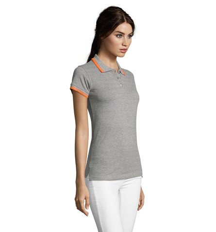 PASADENA Damen Polo 200g - Melange Grau/Orange bedrucken, Art.-Nr. S00578-MO-XXL PASADENA Damen Polo 200g - Melange Grau/Orange bedrucken, Art.-Nr. S00578-MO-XXL