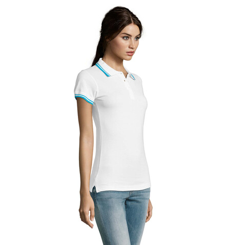 PASADENA Damen Polo 200g - White/Aqua bedrucken, Art.-Nr. S00578-QU-XL PASADENA Damen Polo 200g - White/Aqua bedrucken, Art.-Nr. S00578-QU-XL