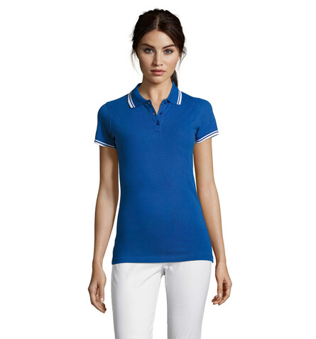 PASADENA Damen Polo 200g - Königsblau/Weiß bedrucken, Art.-Nr. S00578-RW-S PASADENA Damen Polo 200g - Königsblau/Weiß bedrucken, Art.-Nr. S00578-RW-S
