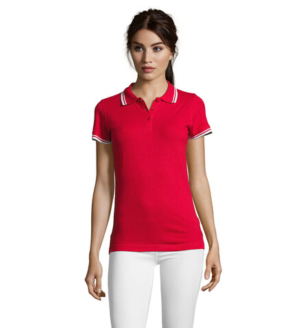 PASADENA Damen Polo 200g - Rot / Weiß bedrucken, Art.-Nr. S00578-RE-S