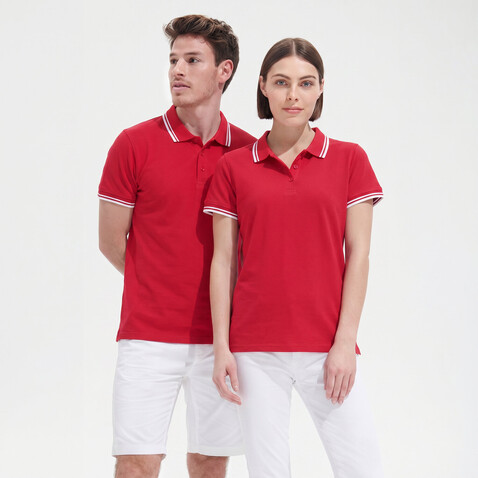 PASADENA Damen Polo 200g - Rot / Weiß bedrucken, Art.-Nr. S00578-RE-S