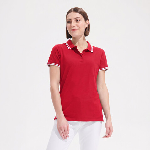 PASADENA Damen Polo 200g - Rot / Weiß bedrucken, Art.-Nr. S00578-RE-S