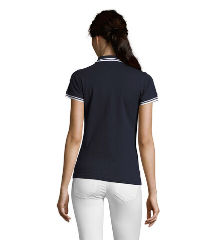 PASADENA Damen Polo 200g - Französische Marine/weiß bedrucken, Art.-Nr. S00578-FW-L