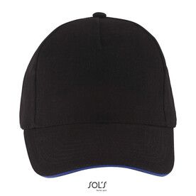 LONG BEACH FIVE PANEL CAP - Black/Royal bedrucken, Art.-Nr. S00594-JN-M