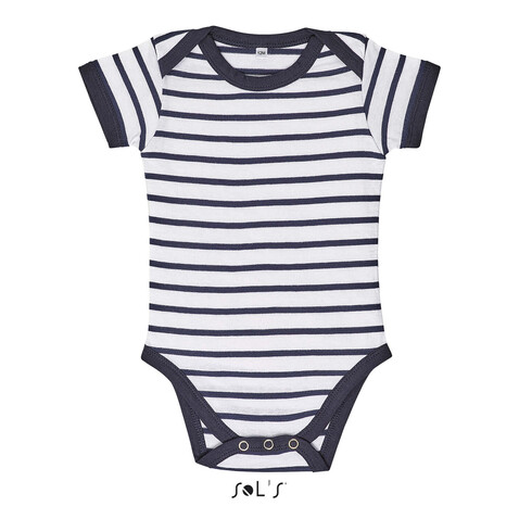 MILES BABY STRIPED BODYSUIT - Weiß/Marine bedrucken, Art.-Nr. S01401-NW-S MILES BABY STRIPED BODYSUIT - Weiß/Marine bedrucken, Art.-Nr. S01401-NW-S