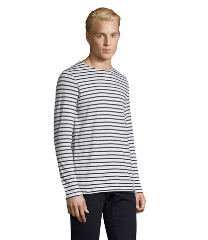 MARINE MEN STRIPED T-SHIRT - Weiß/Marine bedrucken, Art.-Nr. S01402-NW-M MARINE MEN STRIPED T-SHIRT - Weiß/Marine bedrucken, Art.-Nr. S01402-NW-M