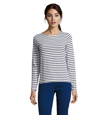 MARINE WOMEN STRIPE T-SHIRT - Weiß/Marine bedrucken, Art.-Nr. S01403-NW-XXL