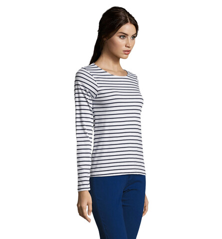 MARINE WOMEN STRIPE T-SHIRT - Weiß/Marine bedrucken, Art.-Nr. S01403-NW-XXL