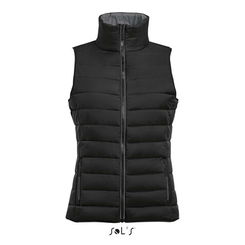WAVE DAMEN BODYWARMER 180g - Schwarz bedrucken, Art.-Nr. S01437-BK-XL