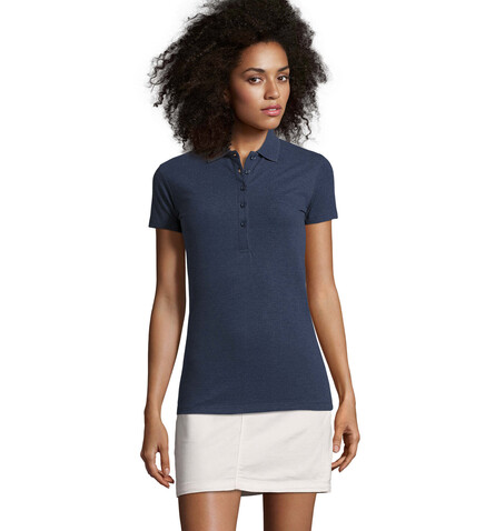 PHOENIX WOMEN ELASTANE POLO - Heather Denim bedrucken, Art.-Nr. S01709-HD-M PHOENIX WOMEN ELASTANE POLO - Heather Denim bedrucken, Art.-Nr. S01709-HD-M