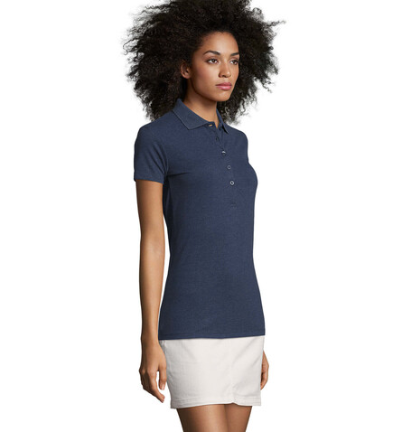 PHOENIX WOMEN ELASTANE POLO - Heather Denim bedrucken, Art.-Nr. S01709-HD-M PHOENIX WOMEN ELASTANE POLO - Heather Denim bedrucken, Art.-Nr. S01709-HD-M