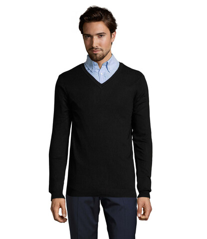 GLORY MEN V-NECK SWEATER - Schwarz bedrucken, Art.-Nr. S01710-BK-L