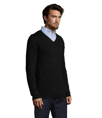 GLORY MEN V-NECK SWEATER - Schwarz bedrucken, Art.-Nr. S01710-BK-L