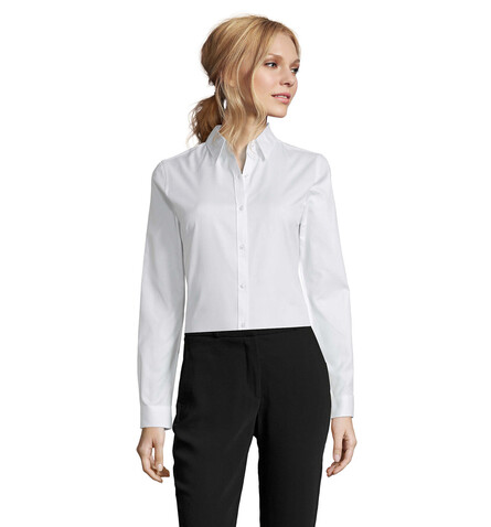 BRODY WOMEN HERINGBON SHIRT - White bedrucken, Art.-Nr. S02103-WH-L