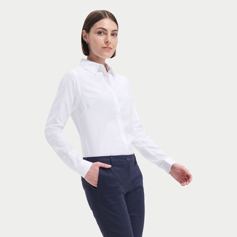 BRODY WOMEN HERINGBON SHIRT - White bedrucken, Art.-Nr. S02103-WH-L