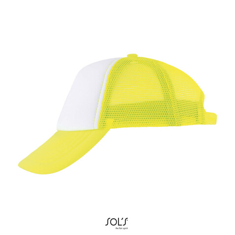 BUBBLE KIDS 5 PANEL CAP - White/Neon Yellow bedrucken, Art.-Nr. S03091-JQ-M BUBBLE KIDS 5 PANEL CAP - White/Neon Yellow bedrucken, Art.-Nr. S03091-JQ-M