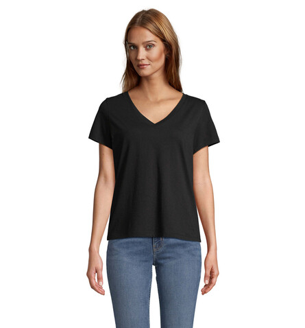 REGENT V T-SHIRT WOMEN - Deep Black bedrucken, Art.-Nr. S04766-DB-L