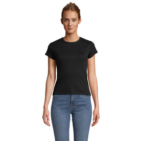 SARA WOMEN&amp;#039;S RIBBED T-SHIRT - Deep Black bedrucken, Art.-Nr. S04814-DB-XS