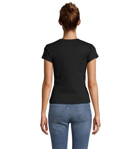 SARA WOMEN'S RIBBED T-SHIRT - Deep Black bedrucken, Art.-Nr. S04814-DB-M