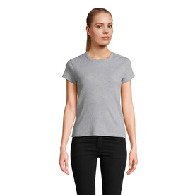 SARA WOMEN&amp;#039;S RIBBED T-SHIRT - Hellgrau Melange bedrucken, Art.-Nr. S04814-DH-XXL