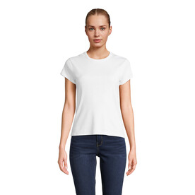 SARA WOMEN&amp;#039;S RIBBED T-SHIRT - White bedrucken, Art.-Nr. S04814-WH-XXL