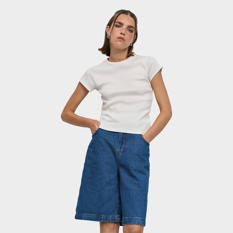 SARA WOMEN'S RIBBED T-SHIRT - White bedrucken, Art.-Nr. S04814-WH-XS
