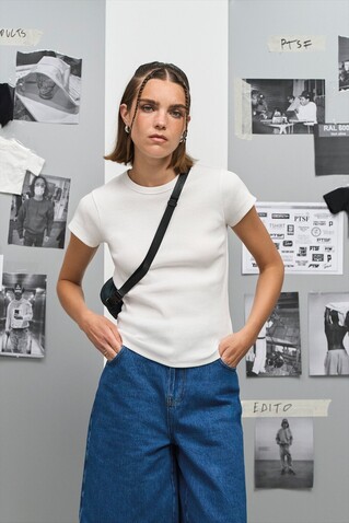 SARA WOMEN'S RIBBED T-SHIRT - White bedrucken, Art.-Nr. S04814-WH-XS