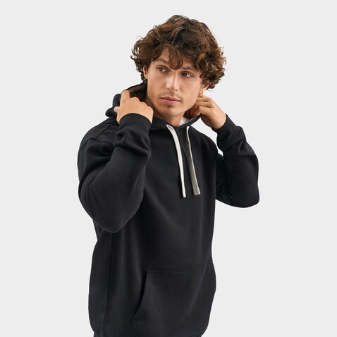 CAMERON HOODED SWEATSHIRT - Black/Grey Melange bedrucken, Art.-Nr. S04853-JK-XXL