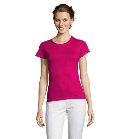 MISS DAMENT-SHIRT 150g - Fuchsia bedrucken, Art.-Nr. S11386-FU-S