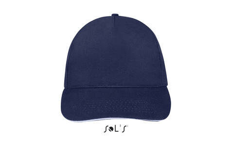 SUNNY FIVE PANEL CAP 180g - Französische Marine/weiß bedrucken, Art.-Nr. S88110-FW-M