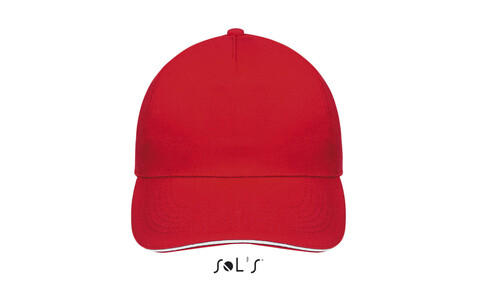 SUNNY FIVE PANEL CAP 180g - Rot / Weiß bedrucken, Art.-Nr. S88110-RE-M SUNNY FIVE PANEL CAP 180g - Rot / Weiß bedrucken, Art.-Nr. S88110-RE-M