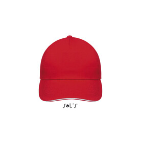 SUNNY FIVE PANEL CAP 180g - Rot / Weiß bedrucken, Art.-Nr. S88110-RE-M