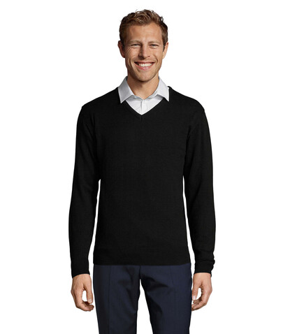 GALAXY MEN V-NECK SWEATER - Schwarz bedrucken, Art.-Nr. S90000-BK-XL