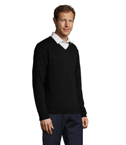 GALAXY MEN V-NECK SWEATER - Schwarz bedrucken, Art.-Nr. S90000-BK-XL