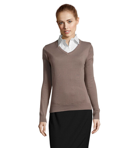 GALAXY WOMEN V-NECK SWEATER - Medium Grey bedrucken, Art.-Nr. S90010-EP-M