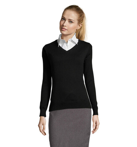 GALAXY WOMEN V-NECK SWEATER - Schwarz bedrucken, Art.-Nr. S90010-BK-S GALAXY WOMEN V-NECK SWEATER - Schwarz bedrucken, Art.-Nr. S90010-BK-S
