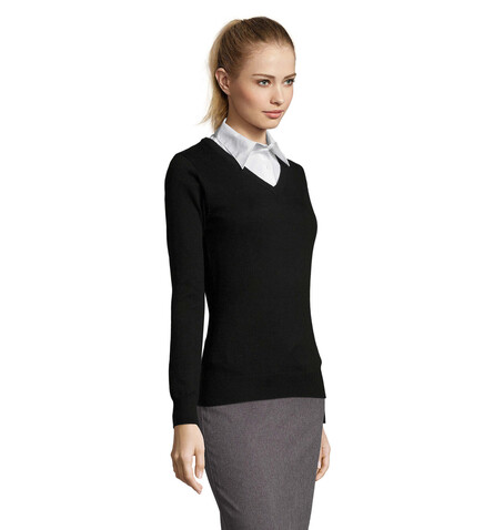 GALAXY WOMEN V-NECK SWEATER - Schwarz bedrucken, Art.-Nr. S90010-BK-S GALAXY WOMEN V-NECK SWEATER - Schwarz bedrucken, Art.-Nr. S90010-BK-S