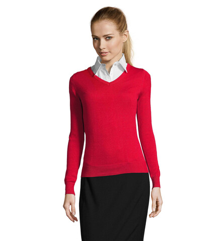 GALAXY WOMEN V-NECK SWEATER - Red bedrucken, Art.-Nr. S90010-RD-L