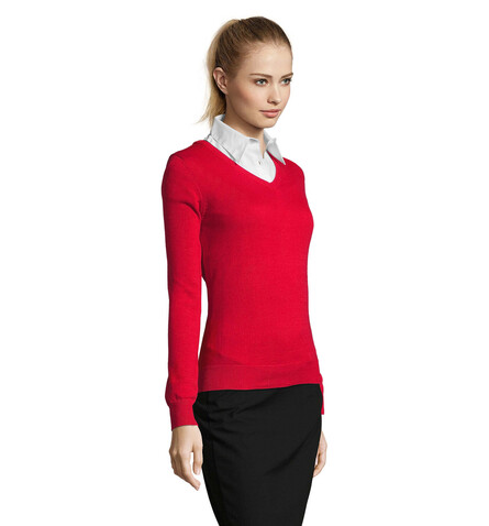 GALAXY WOMEN V-NECK SWEATER - Red bedrucken, Art.-Nr. S90010-RD-L