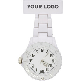 Krankenpflegeuhr Simone | Kunststoff | Stecknadel – Weiß bedrucken, Art.-Nr. 002999999_1116