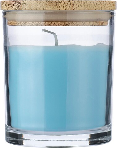 Kerze Riven | Glas mit Bambusdeckel – Hellblau bedrucken, Art.-Nr. 018999999_1207021 Kerze Riven | Glas mit Bambusdeckel – Hellblau bedrucken, Art.-Nr. 018999999_1207021
