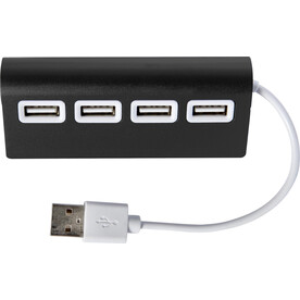 USB-Hub Leo | Aluminium | 4 Anschlüsse – Schwarz bedrucken, Art.-Nr. 001999999_7737
