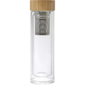 Trinkflasche Vicente | Glas | Bambusdeckel | 420 ml – Braun bedrucken, Art.-Nr. 011999999_9135