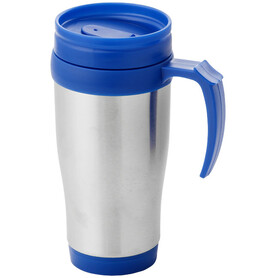 Sanibel 400 ml Isolierbecher, silber, blau bedrucken, Art.-Nr. 10029600