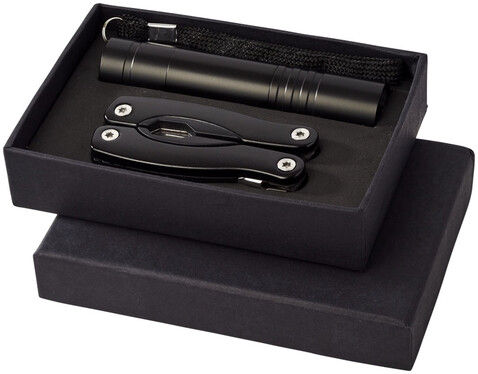 Scout Multifunktionswerkzeugs- und LED-Taschenlampen-Set, schwarz bedrucken, Art.-Nr. 10449400