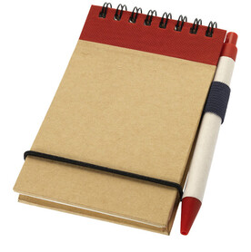 Zuse A7 Recycling Notizblock mit Stift, natur, rot bedrucken, Art.-Nr. 10626900