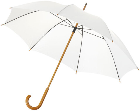 Jova 23&quot; Regenschirm mit Holzstange und -griff, weiss bedrucken, Art.-Nr. 10906800