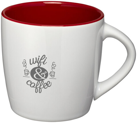 Aztec 340 ml Keramiktasse, weiss, rot bedrucken, Art.-Nr. 10047702